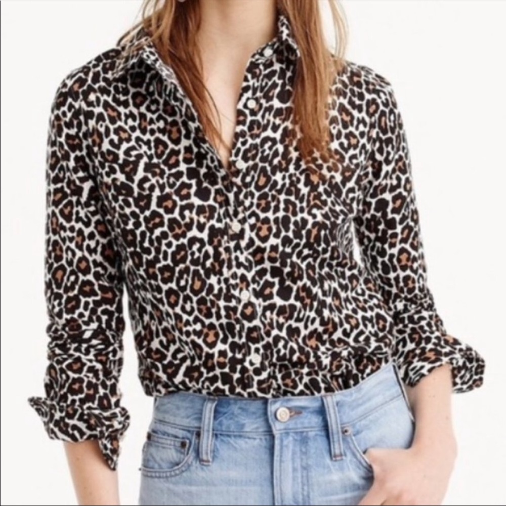 J. Crew Perfect Shirt in Leopard Print Button Down